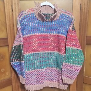 Vintage 90's Multicolor Coogie Style Chunky Hand Knit Sweater